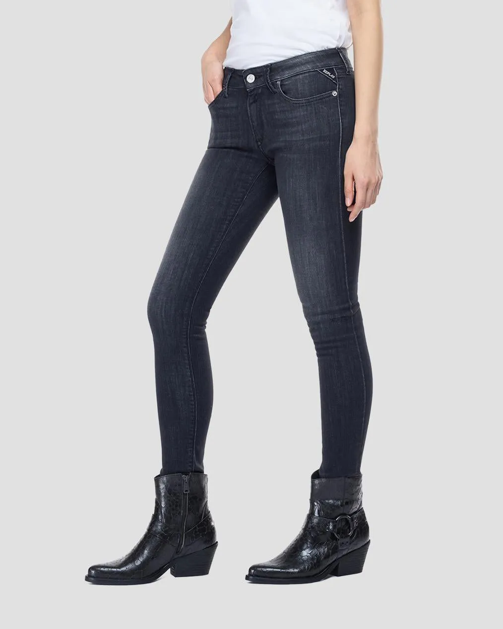 Replay Womens New Luz Skinny Fit Jeans - Washed Black