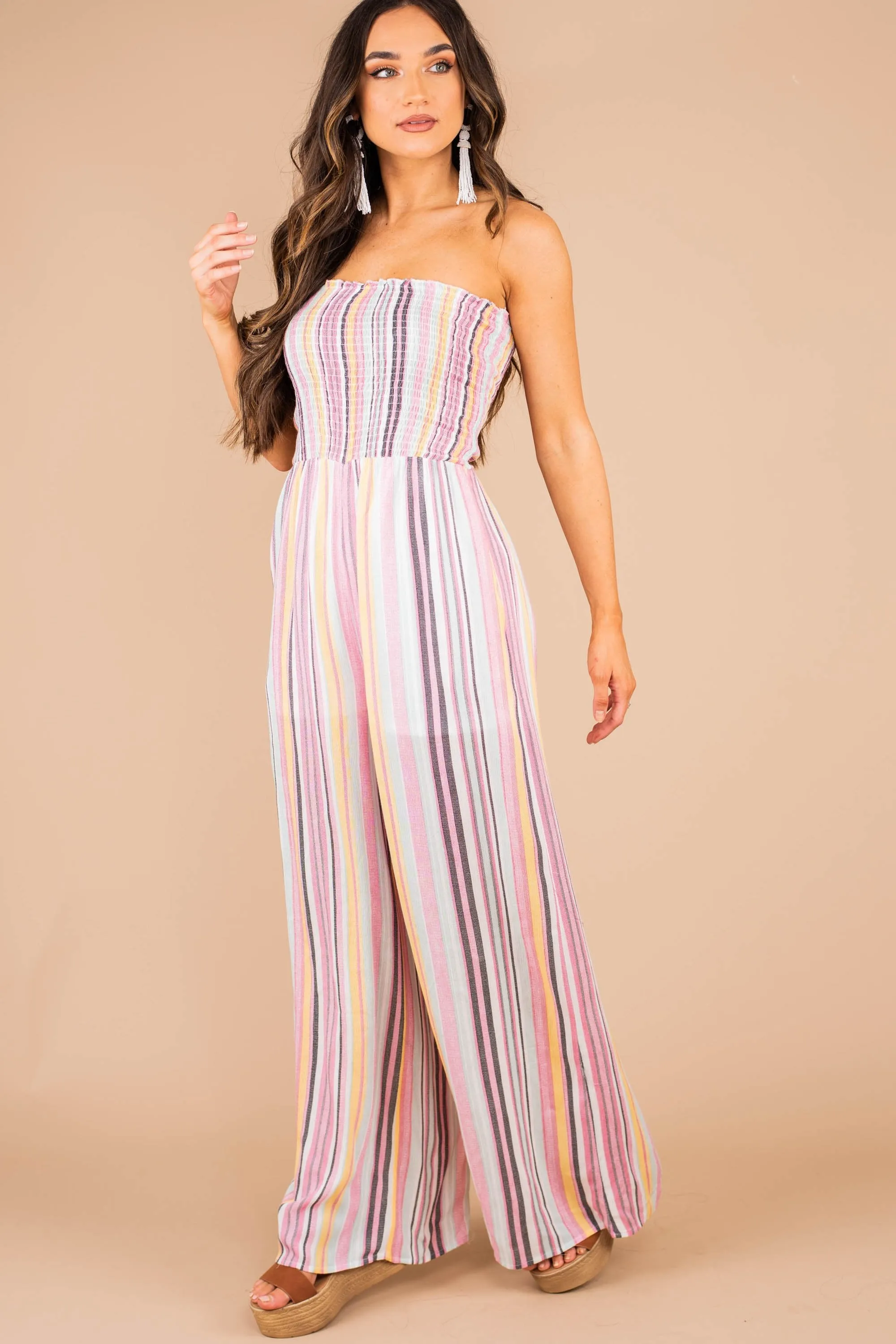 Rise To The Occasion Magenta Purple and Sage Green Strapless Jumpsuit