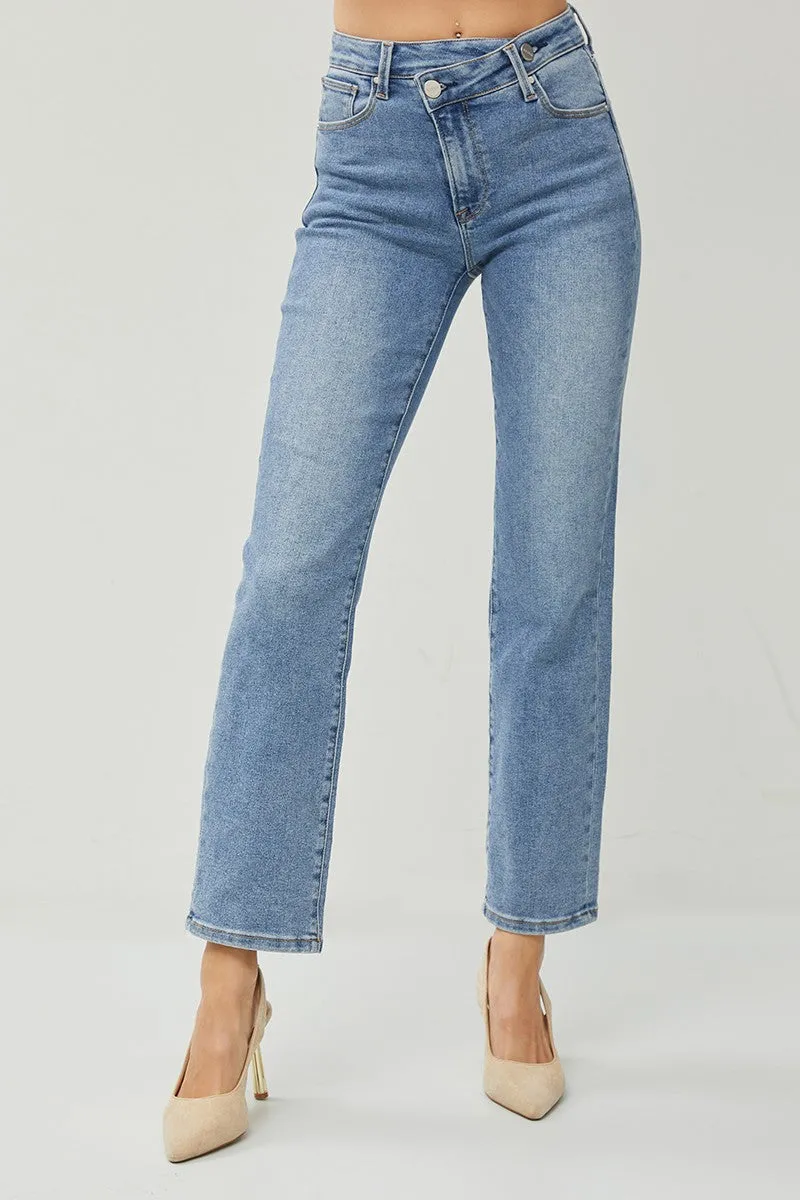 Risen Jeans - High Rise Crossover Straight Jeans - RDP5333