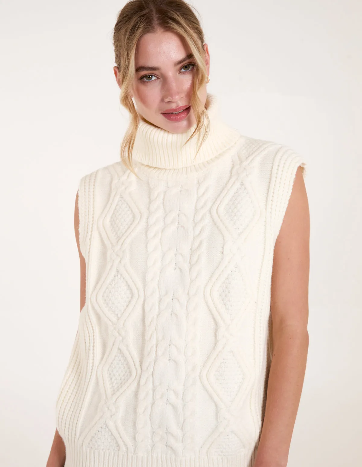 Roll Neck Cable Knit Vest