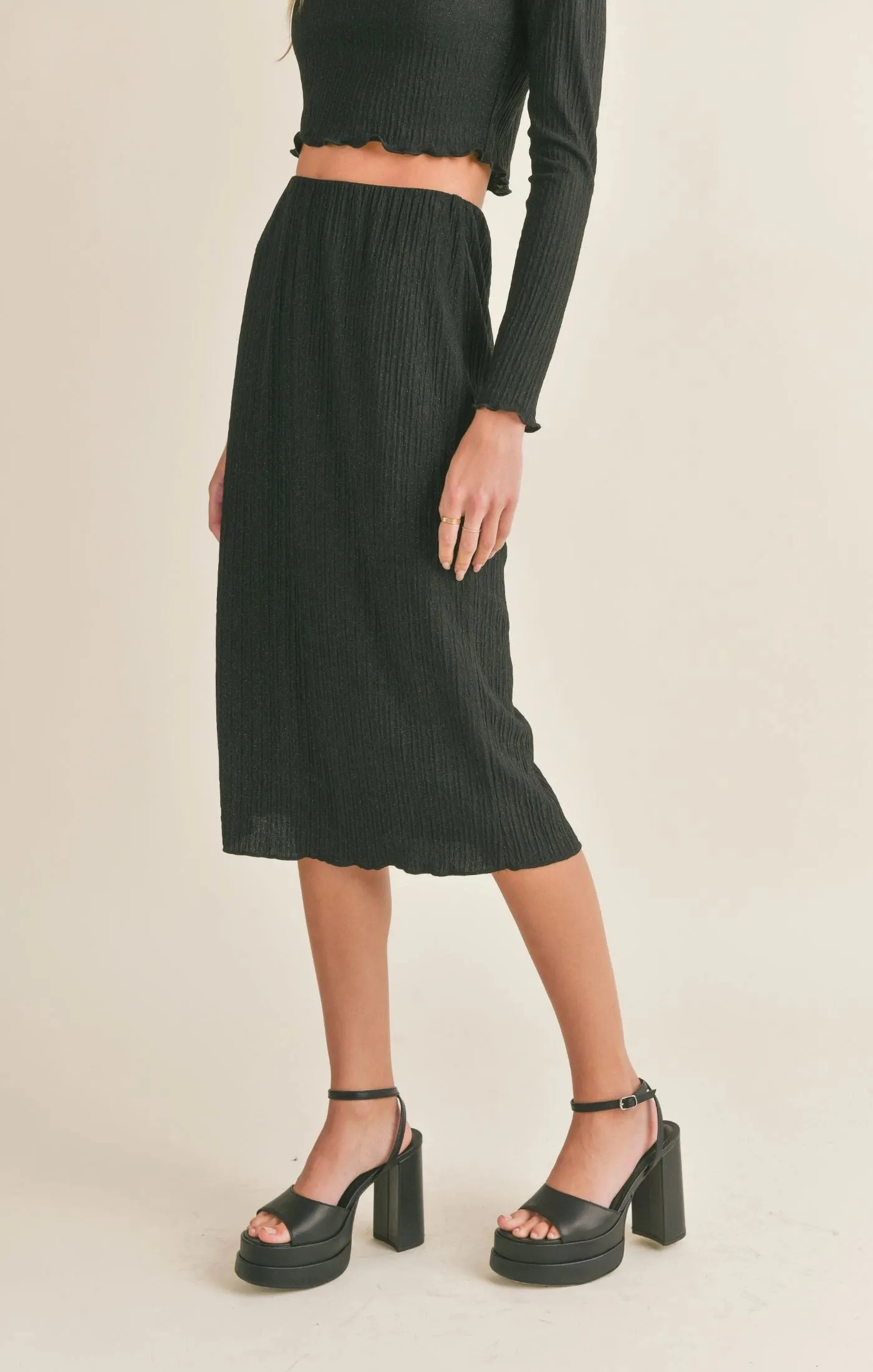 Sadie & Sage Nelly Lettuce Hem Midi Skirt