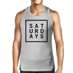 Saturdays Mens Heather Grey Sleeveless Tank Top Simple Typography