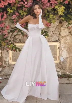 Scoop Strapless Pleated A-Line Beach Wedding Dress