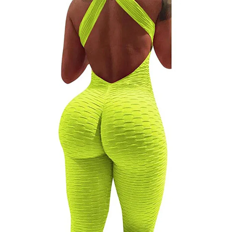 Sexy Women's Soft Tracksuit Yoga jumpsuit Pants High Waist Gym Play bubble bodysuit cross back fitness pants yoga leggings