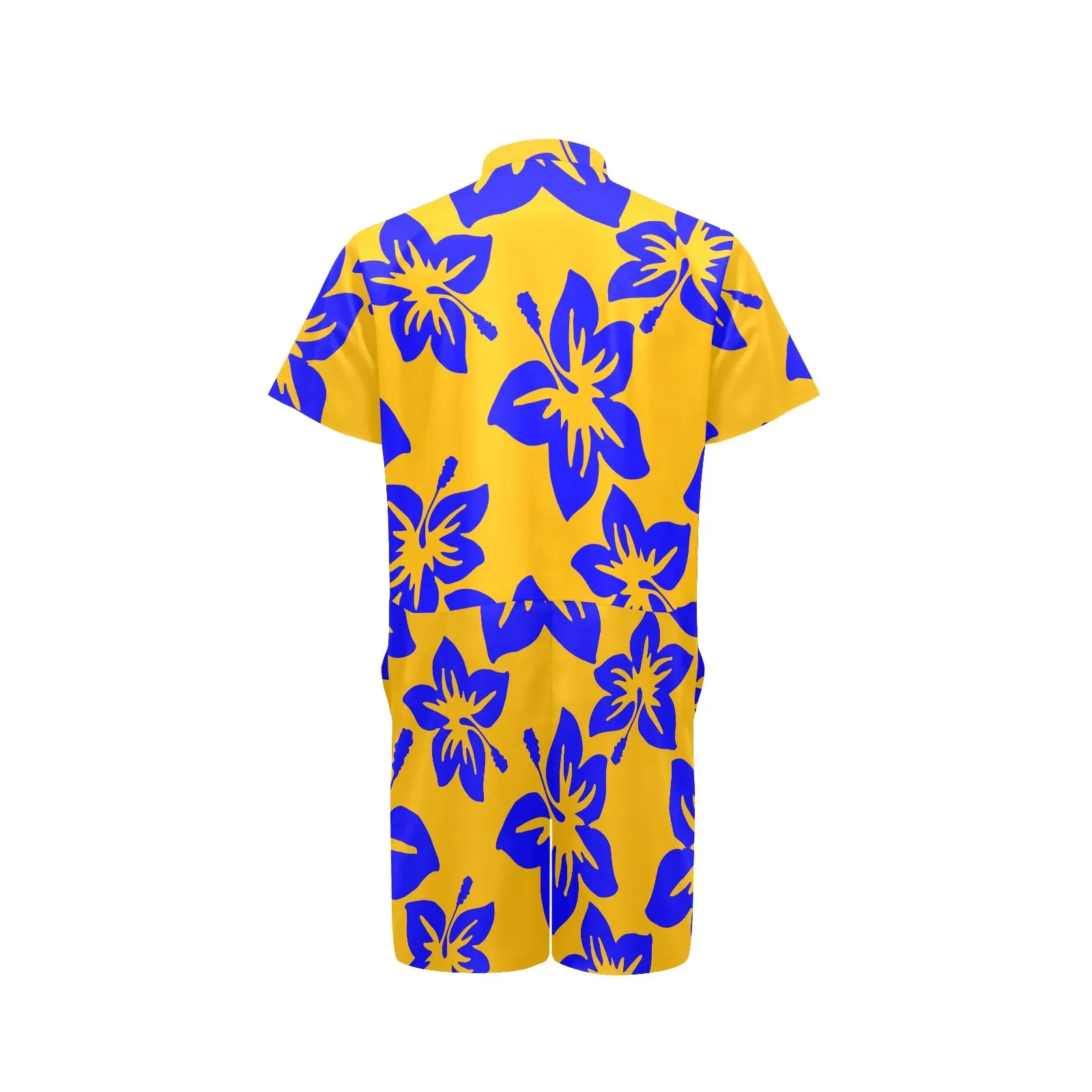 Sixty Eight 93 Logo White Hibiscus Blue & Orange Men's Short Sleeve Jumpsuit