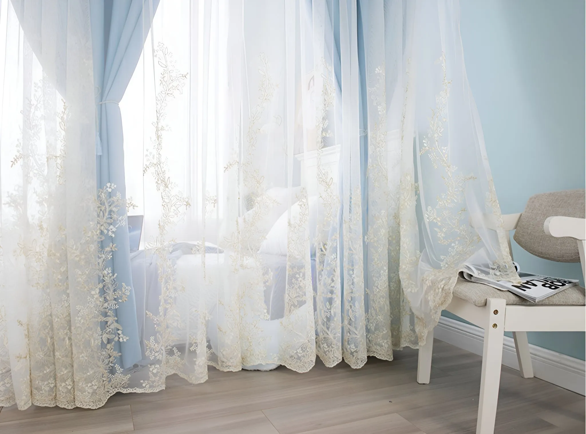 Skye Two-Layer Blackout Lace Custom Curtain