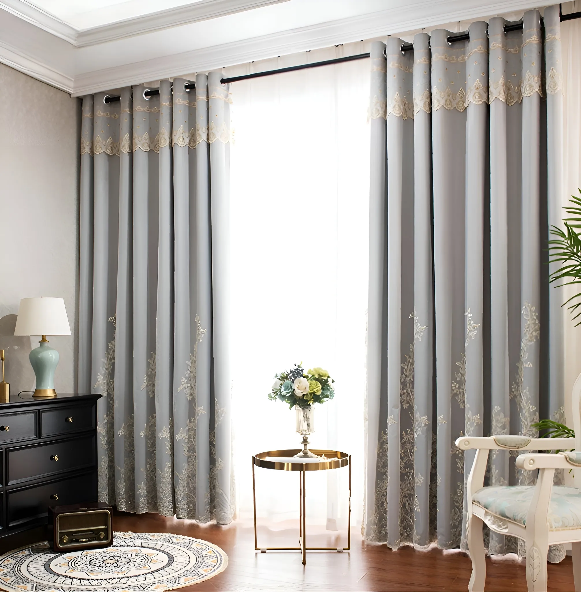 Skye Two-Layer Blackout Lace Custom Curtain