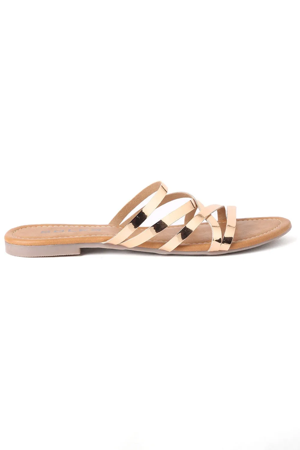 SOLES Rose Gold Flat Sandals - Luxurious Elegance