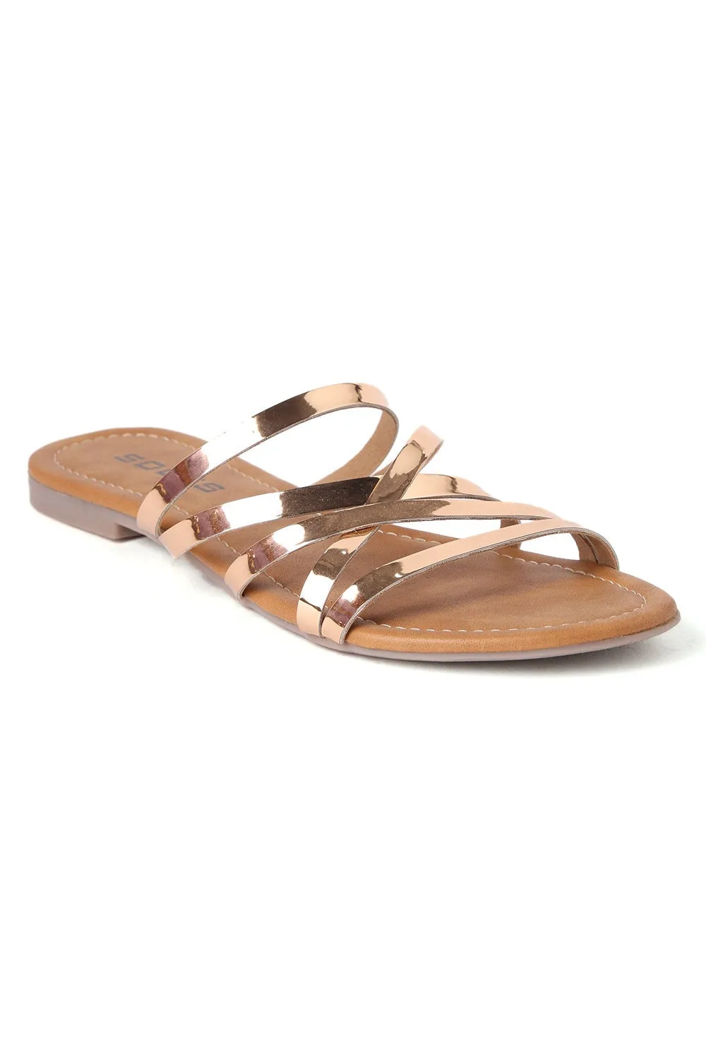 SOLES Rose Gold Flat Sandals - Luxurious Elegance