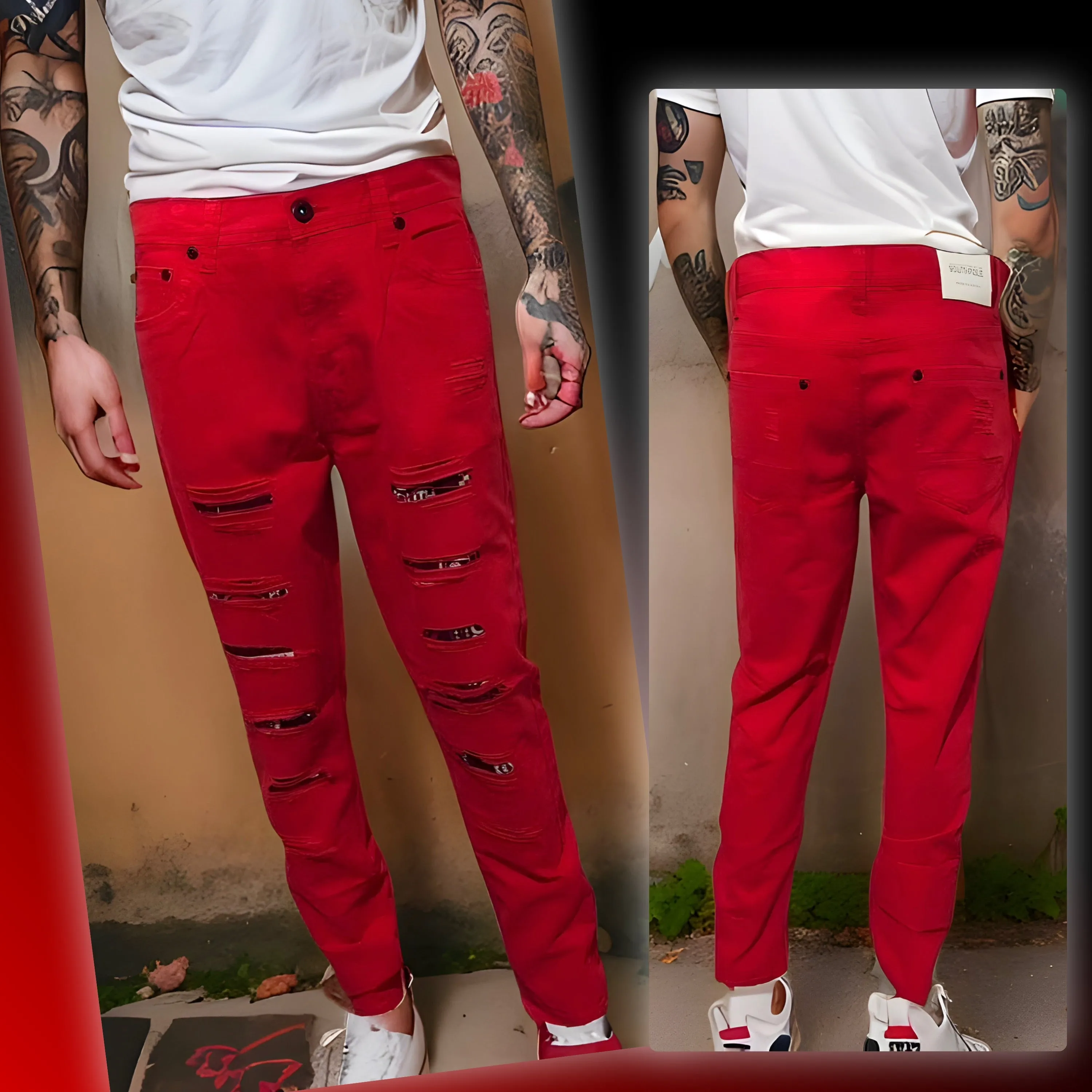 ^SOUTHPOLE^ (RED) RIPPED DENIM FOR MEN (34'' x 32'')