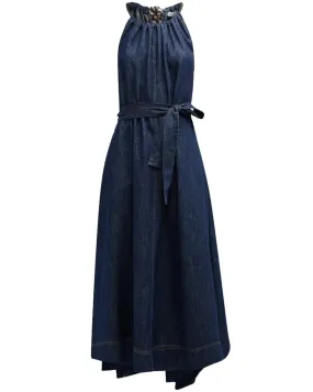 Sparkling Denim Belted Midi Dress