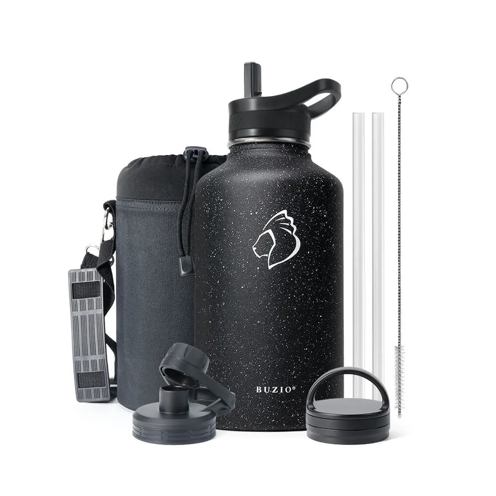 Stainless Steel Water Bottle With 3 Lids | 64oz | Starry Black