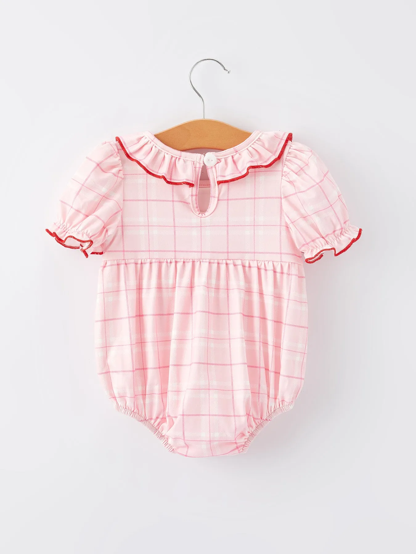 Strawberry Applique Flying Sleeves Plaid Girls' Romper