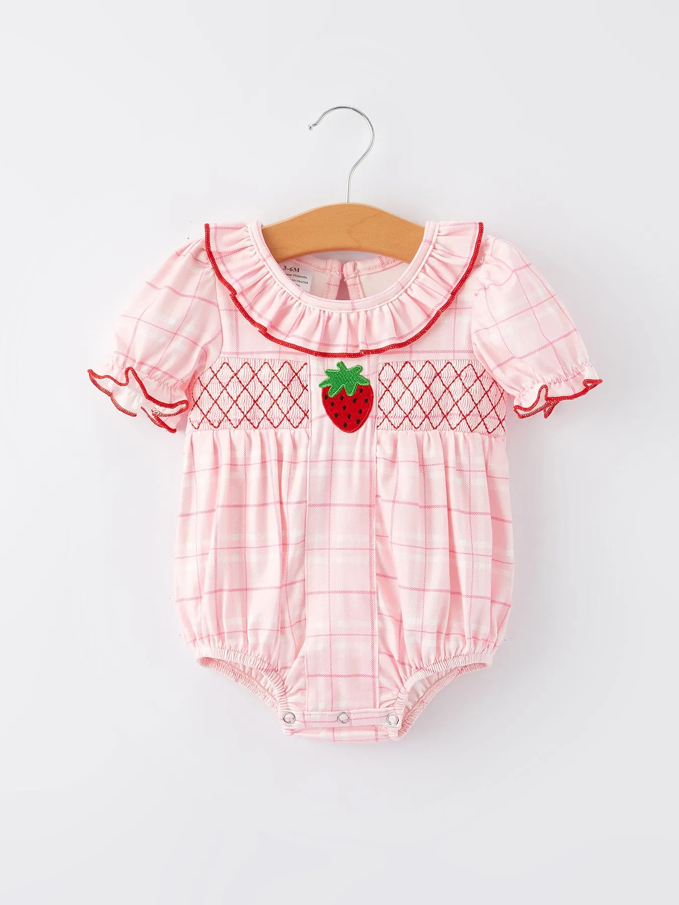 Strawberry Applique Flying Sleeves Plaid Girls' Romper