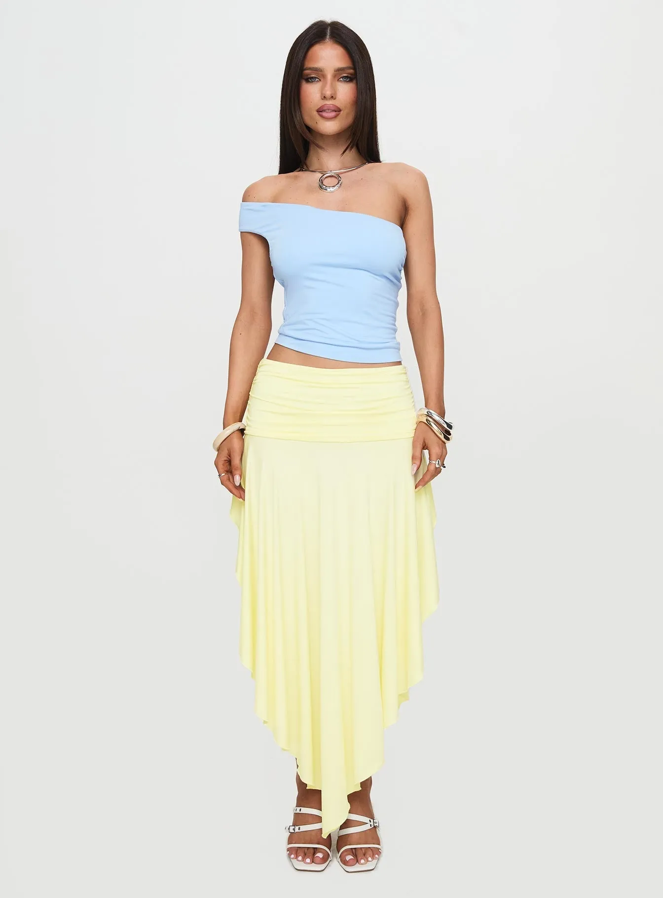 Symphonia Asymmetrical Midi Skirt Butter Yellow