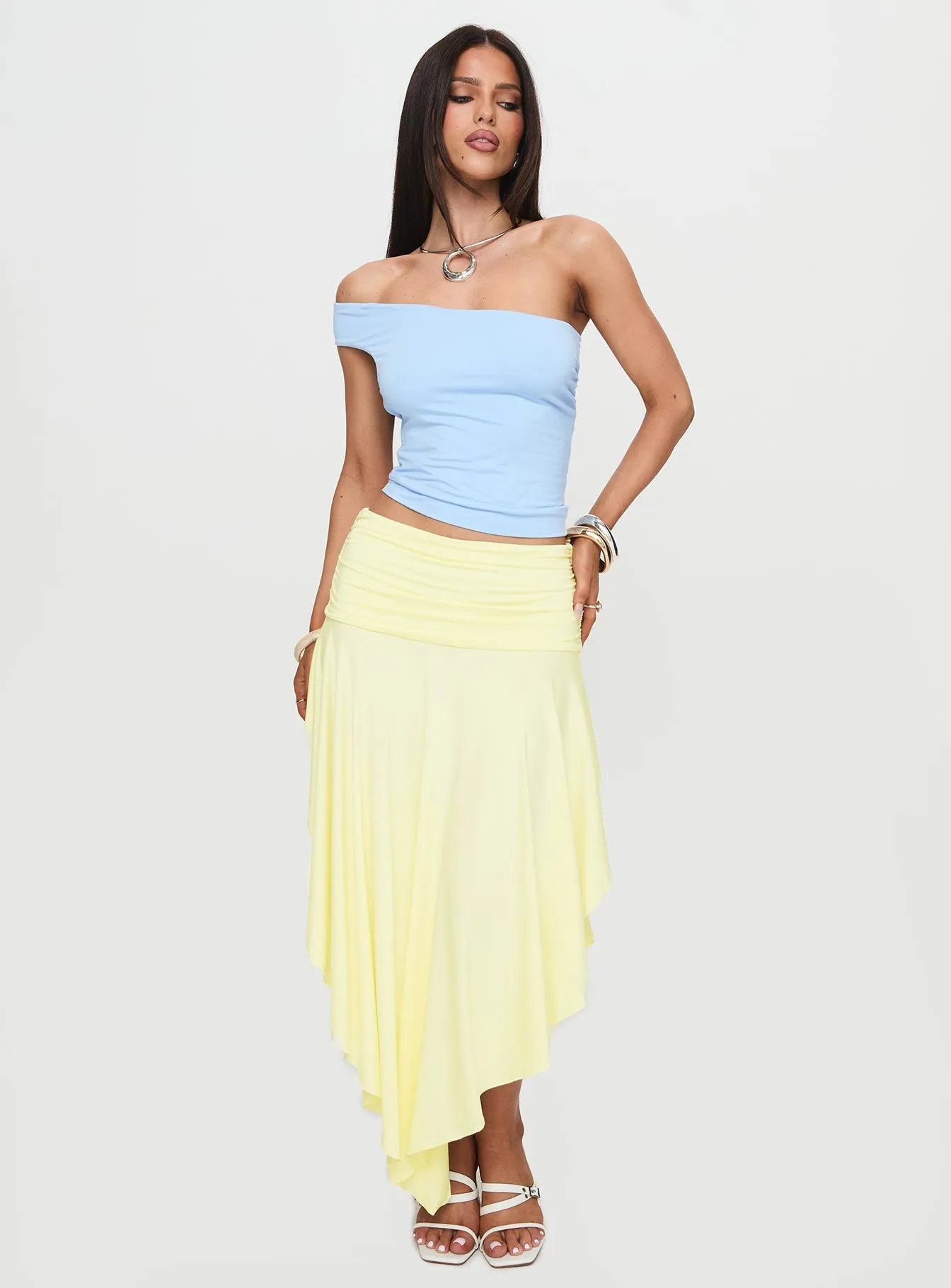 Symphonia Asymmetrical Midi Skirt Butter Yellow