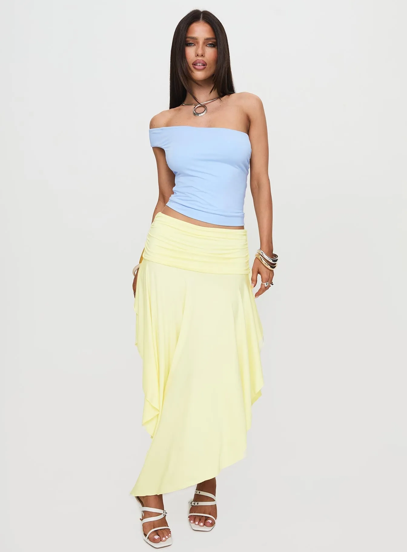 Symphonia Asymmetrical Midi Skirt Butter Yellow