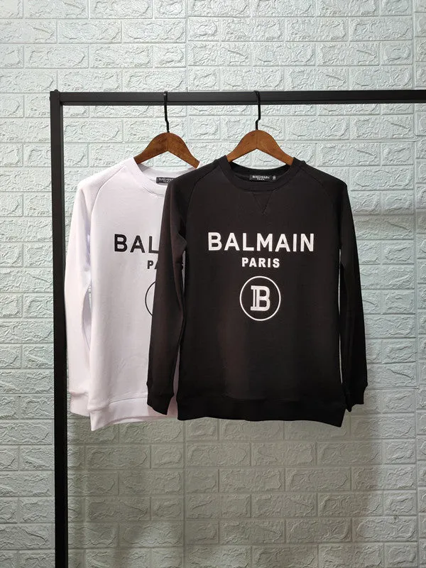 T Shirt Balmain Autumn and Winter Letter Balman Pure Cotton Long-Sleeved Sweatshirt