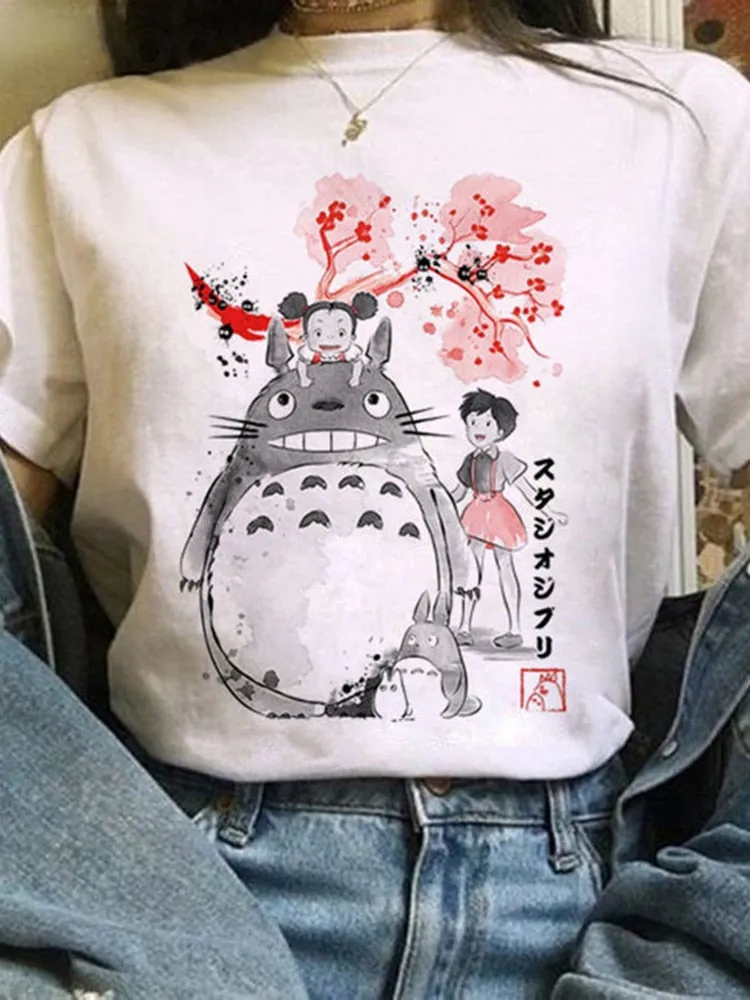 Totoro Studio Ghibli Harajuku Kawaii T Shirt Women Ullzang Miyazaki Hayao Tshirt Funny Cartoon T-shirt Cute Anime Top Tee Female