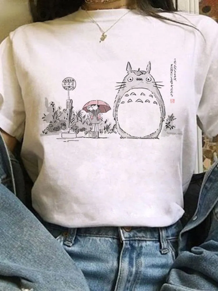 Totoro Studio Ghibli Harajuku Kawaii T Shirt Women Ullzang Miyazaki Hayao Tshirt Funny Cartoon T-shirt Cute Anime Top Tee Female