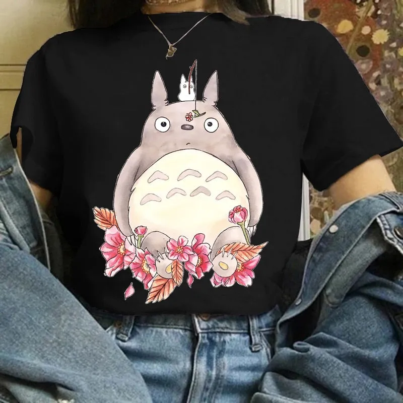 Totoro Studio Ghibli Harajuku Kawaii T Shirt Women Ullzang Miyazaki Hayao Tshirt Funny Cartoon T-shirt Cute Anime Top Tee Female