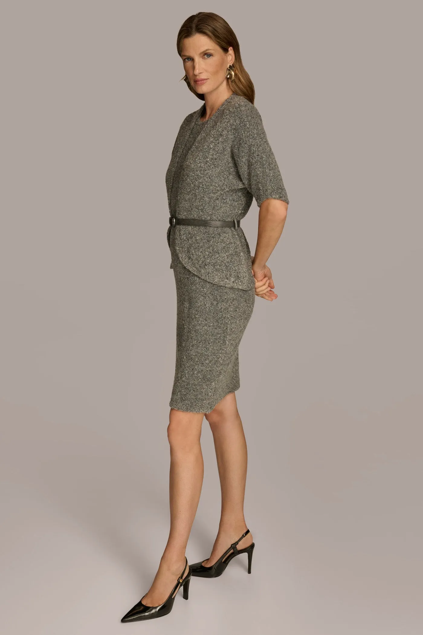 TWO PIECE SWEATER DRESS WITH BELT