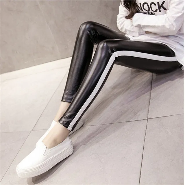 VenusFox Fashion Leather Fleece High Waist Leggings