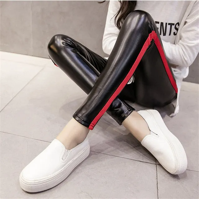 VenusFox Fashion Leather Fleece High Waist Leggings