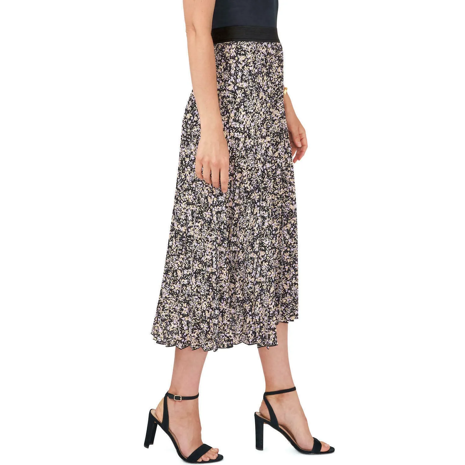 Vince Camuto Women's Multicolor Floral Pattern Pleated Elastic Waist Skirt