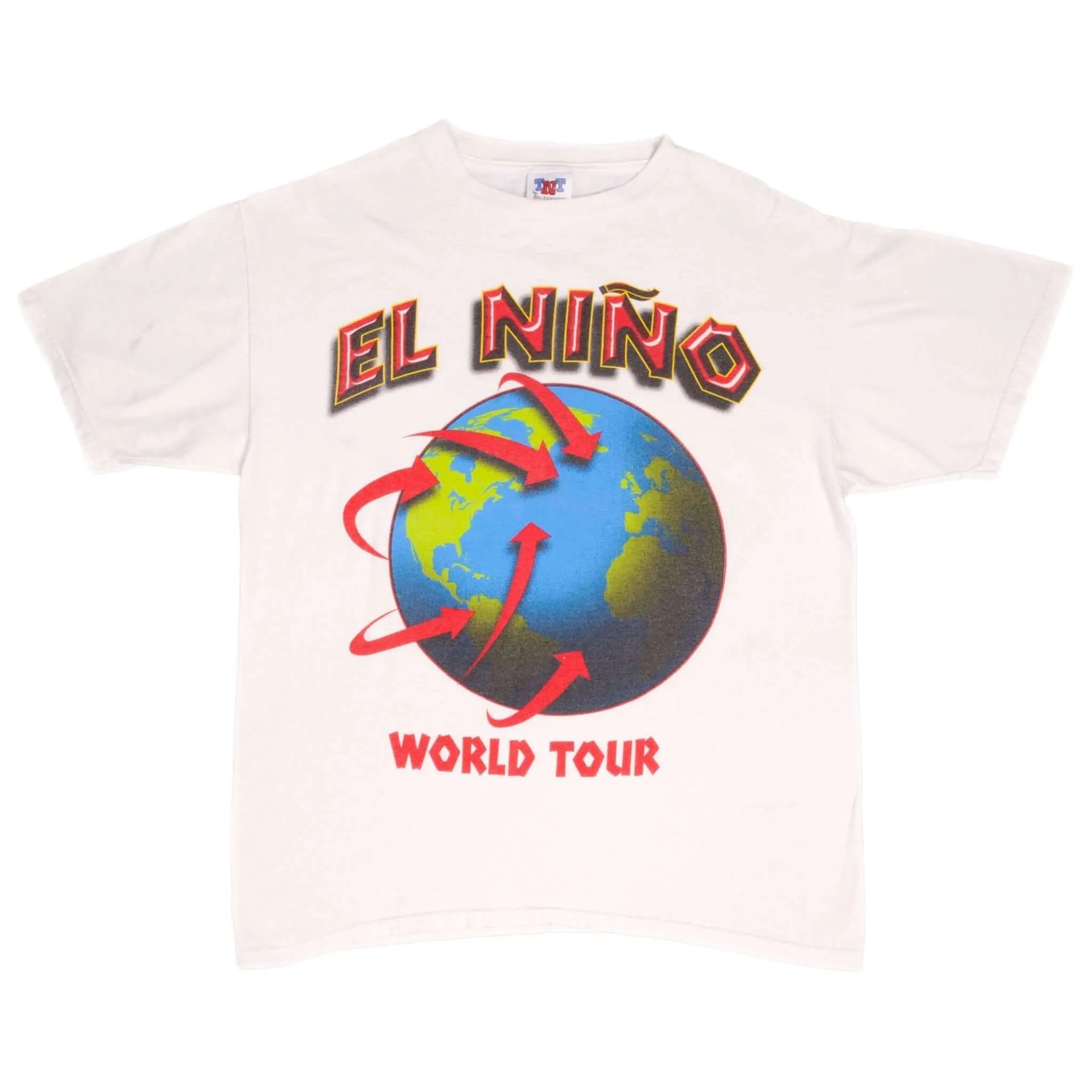 VINTAGE EL NIÑO Y LA NIÑA WORLD TOUR CLIMATE PATERN TEE SHIRT 1990S LARGE