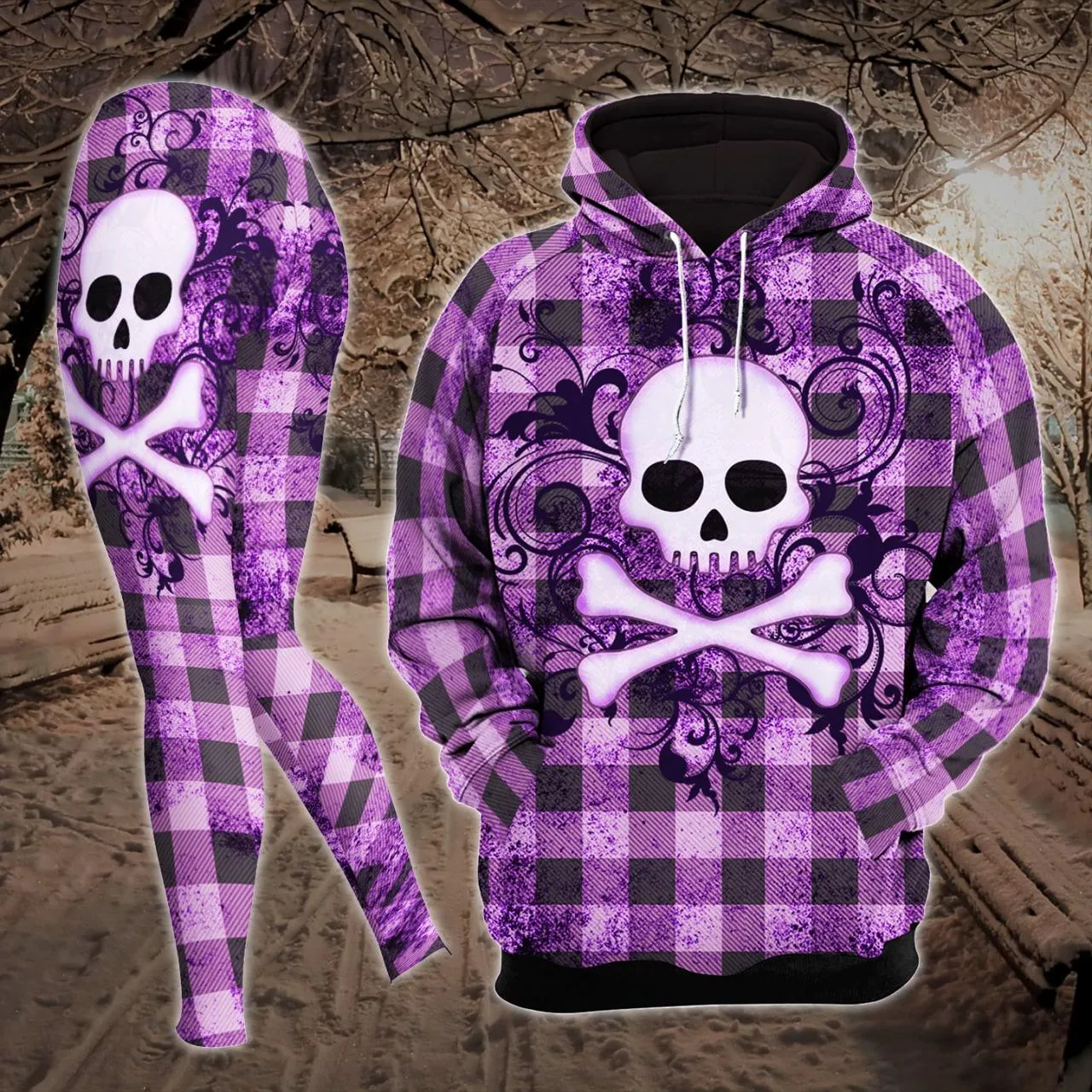 Violet Skull Cross Bone Combo Hoodie and Leggings