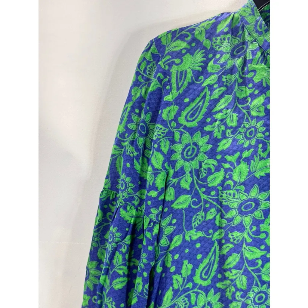 WHISTLES Women's Green/Blue Multi Valeria Henna 3/4 Sleeve Shirt Dress SZ L