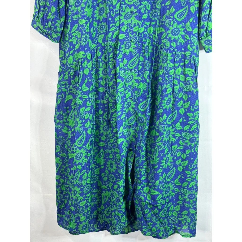 WHISTLES Women's Green/Blue Multi Valeria Henna 3/4 Sleeve Shirt Dress SZ L