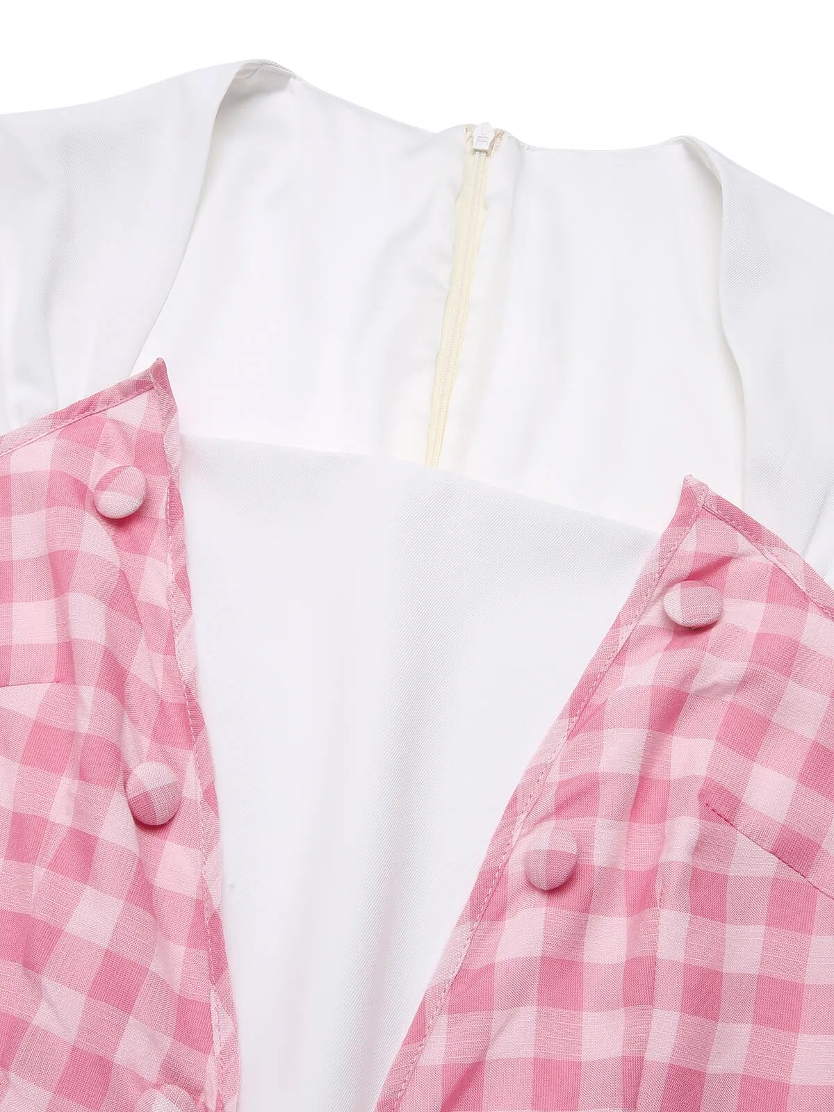 White & Pink 1950s Plaid Romper With Belt