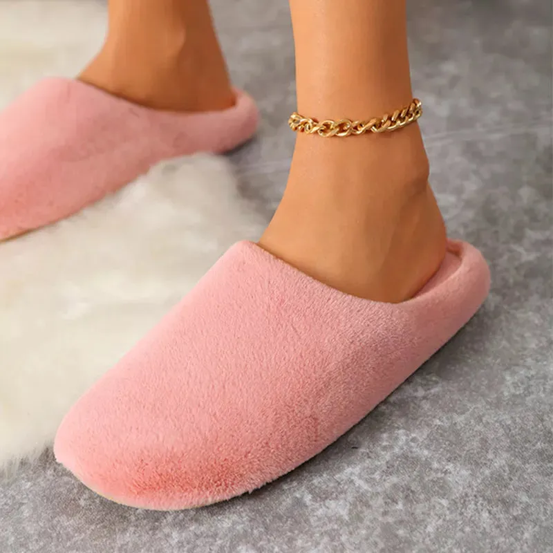 Winter Casual Slip On Comfortable Warm Furry Slippers