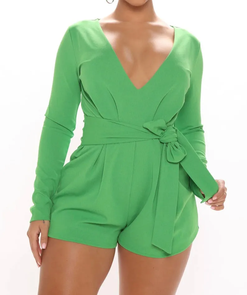 WOMEN "Vibrant Kelly Green Plus Size Shorts Jumpsuit"