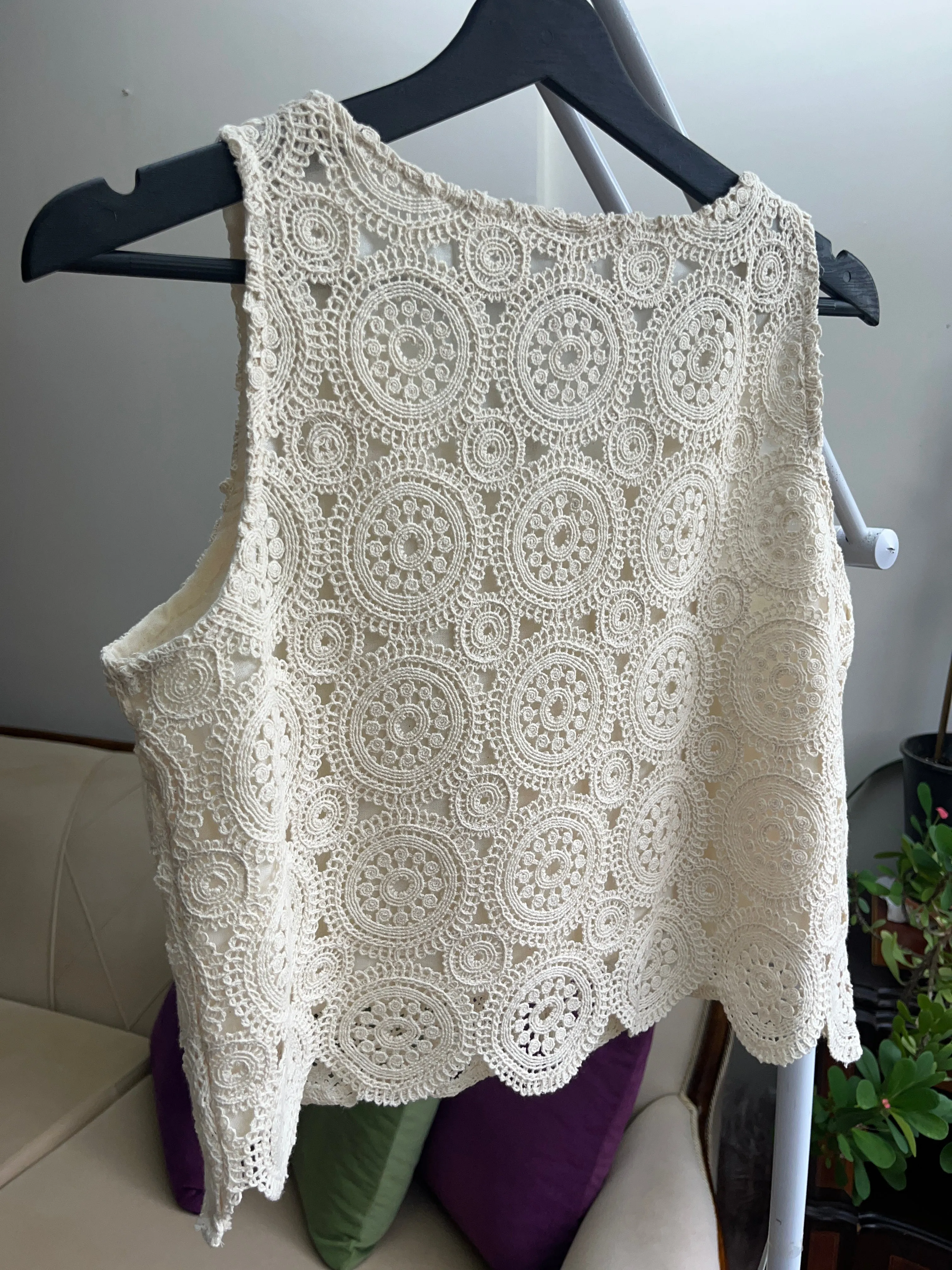 Women's Beige Ethnic Pattern Laced Vest for Women – Button Detailed and Lined for Ultimate Comfort