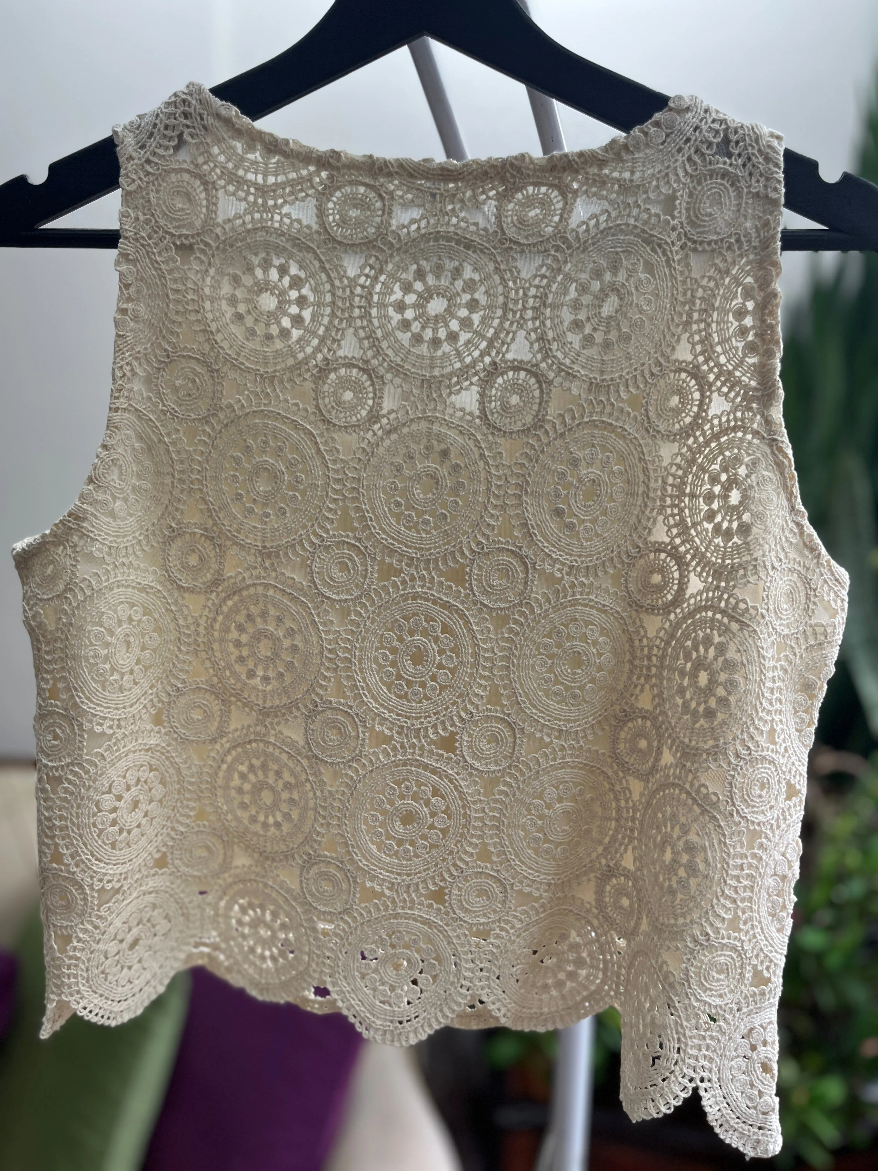 Women's Beige Ethnic Pattern Laced Vest for Women – Button Detailed and Lined for Ultimate Comfort