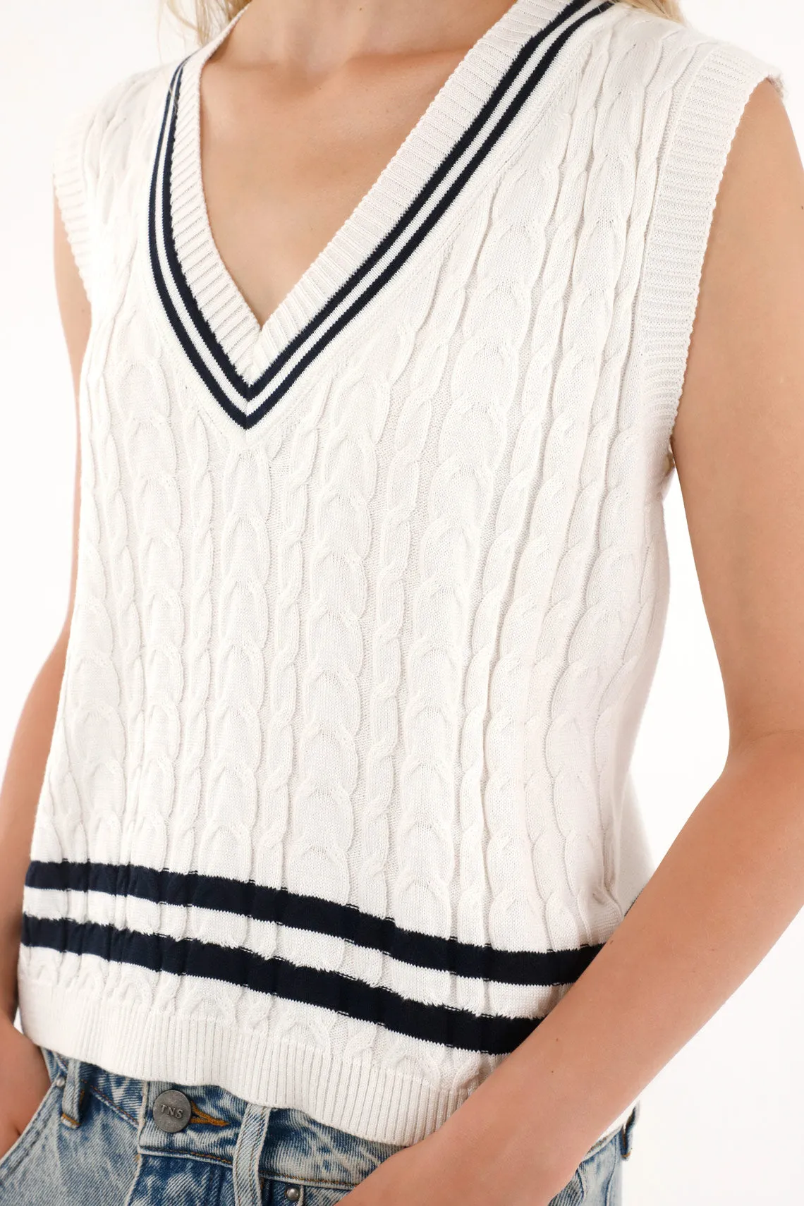 Women's cream knitted vest with striped design
