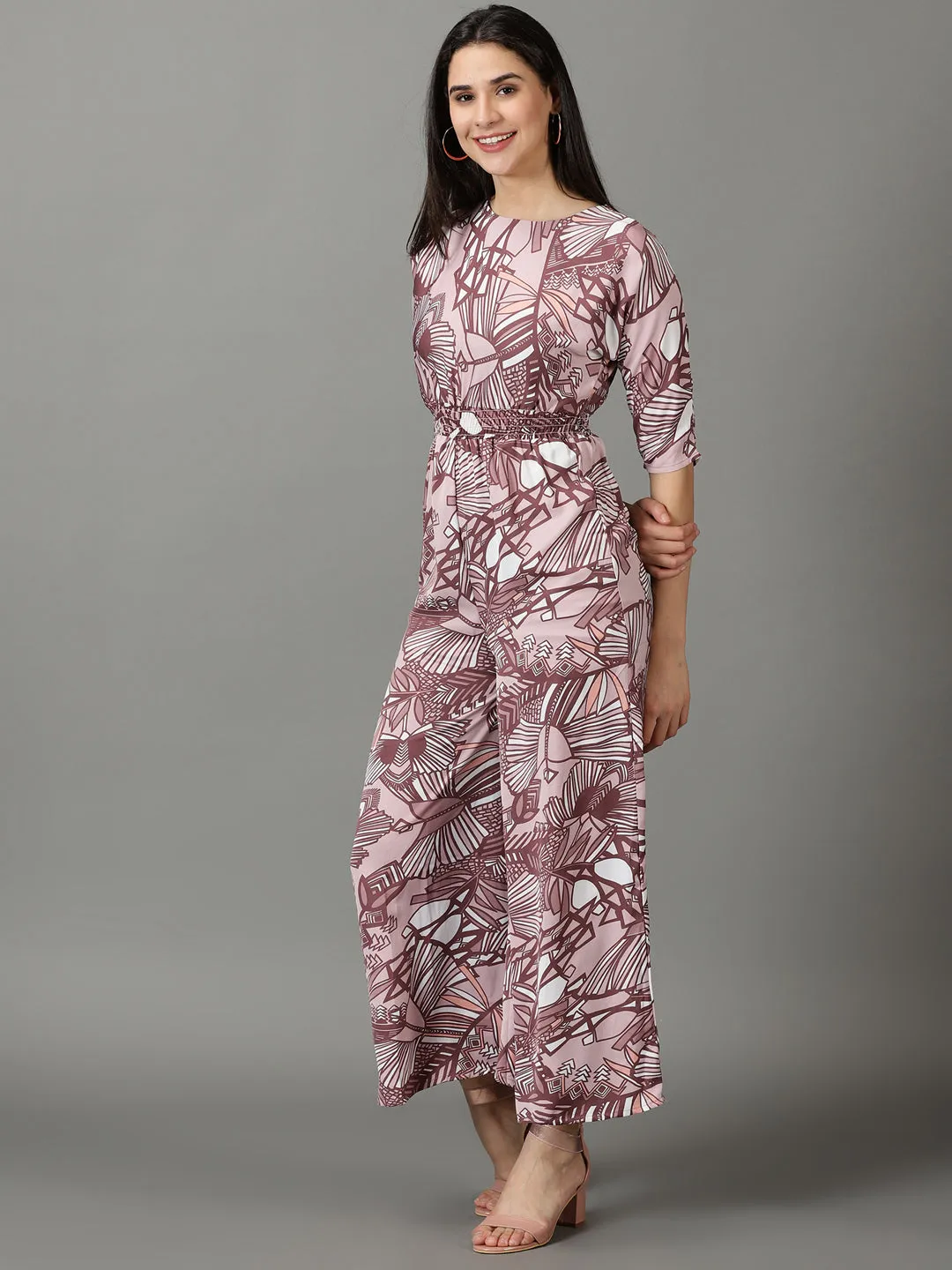 Women's Pink Printed Jumpsuit