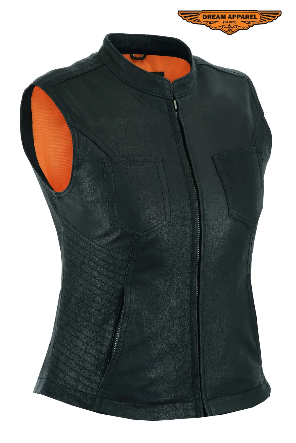 Women's Racer Collar Premium Naked Goat Skin Vest