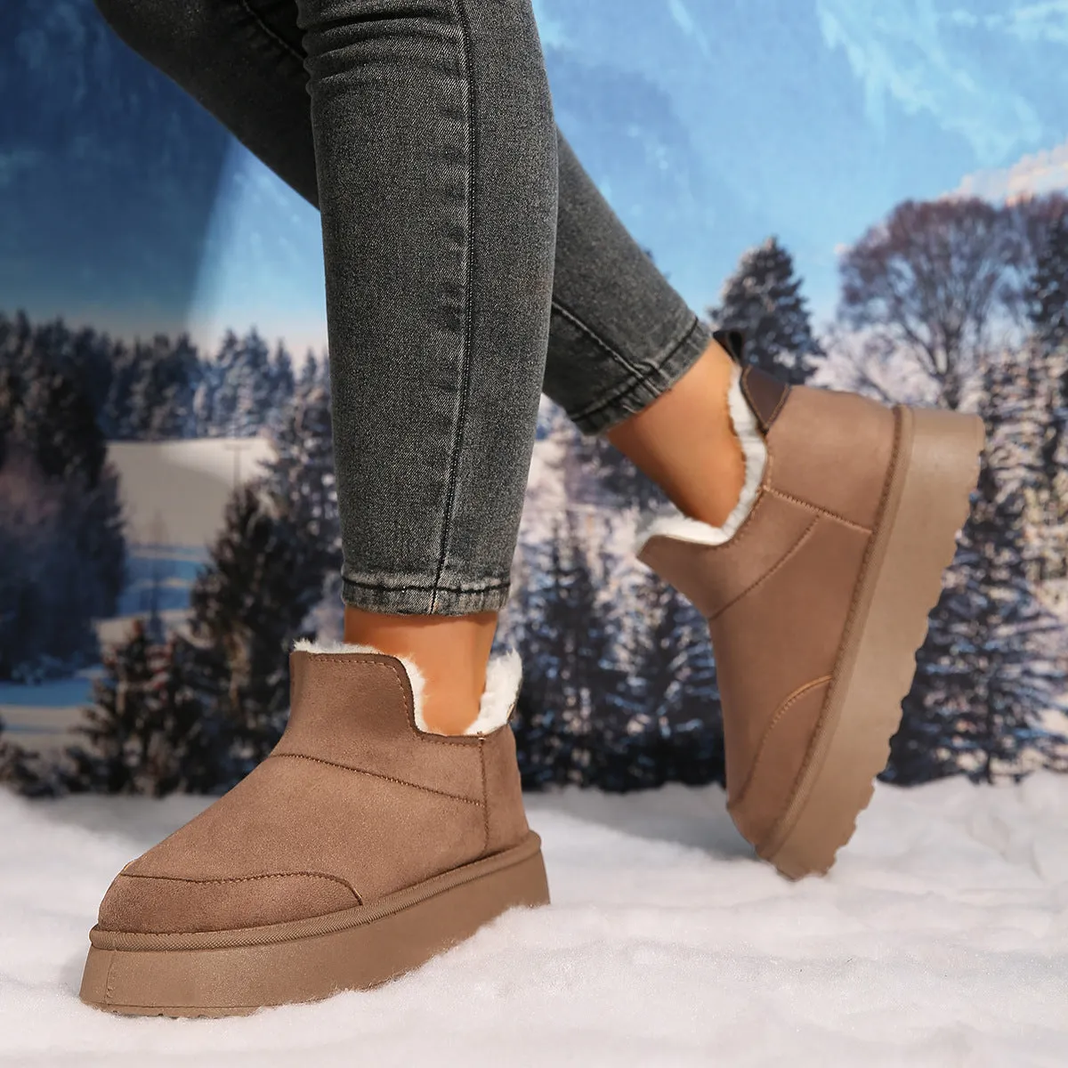 Women's thicken plush lined warm snow boots anti-skid