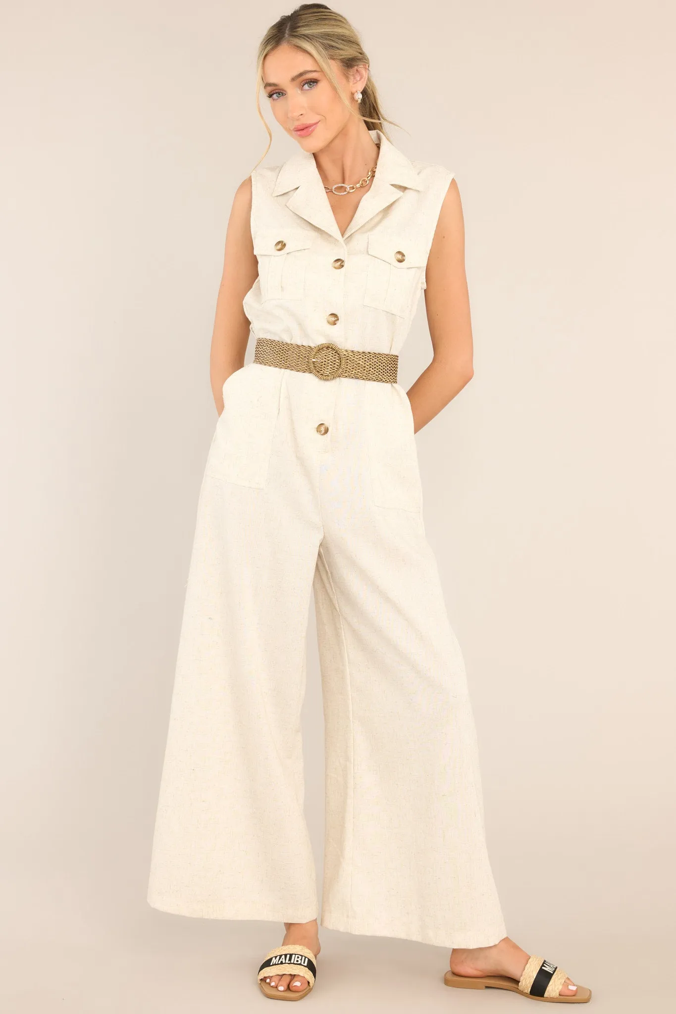 World View Oatmeal Belted Jumpsuit