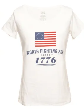 Worth Fighting White Printed T-shirt - L