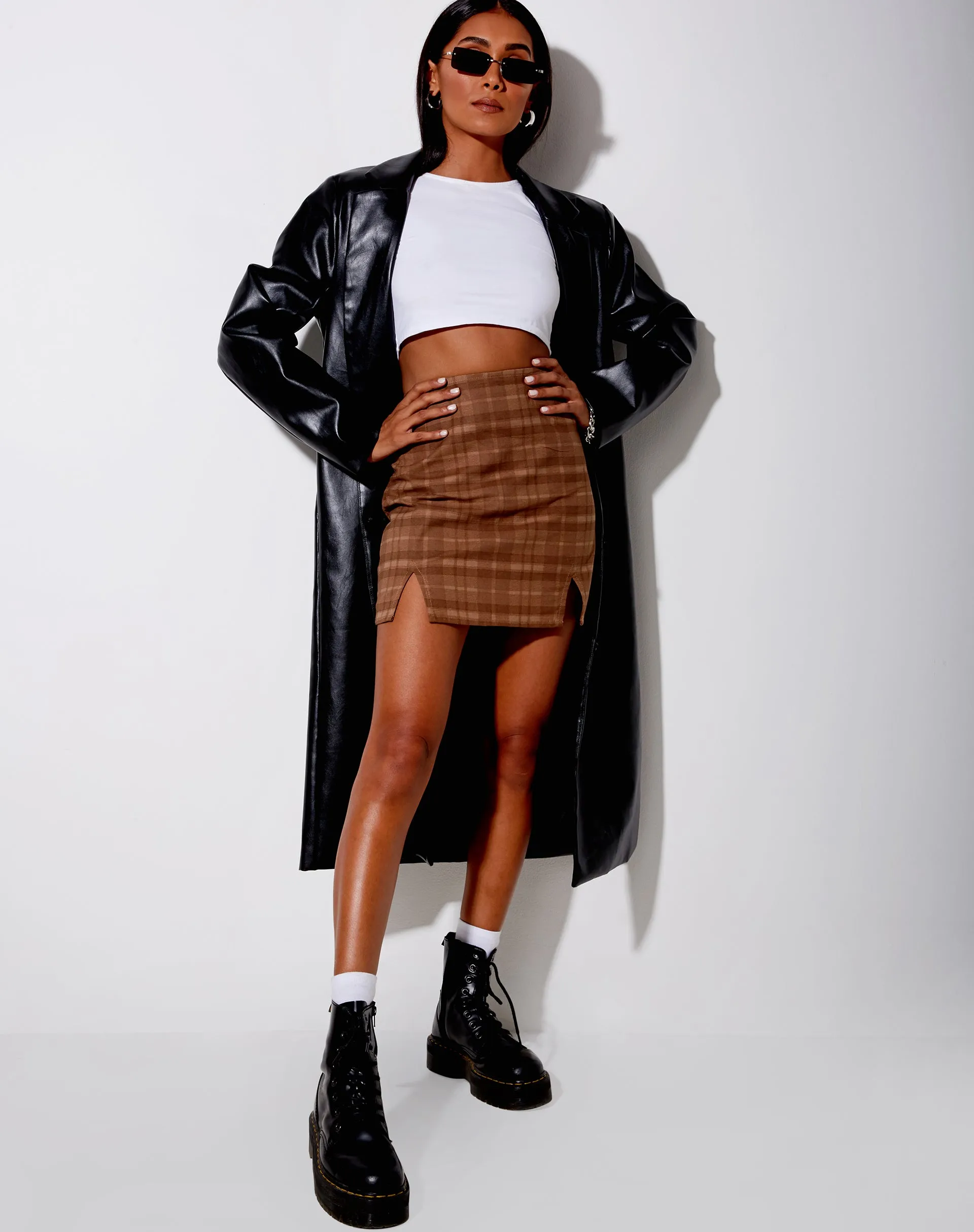 Zila Mini Skirt in Brown Check